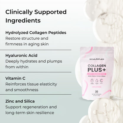 Sculpiflex Hydrolyzed Collagen Peptides Powder, Marine, Bovine, and Chicken Unflavored Multi Collagen Complex for Women, Firms Skin and Boosts Elasticity, Hydrating with Hyaluronic Acid (30 Servings) - dailyvitalstore