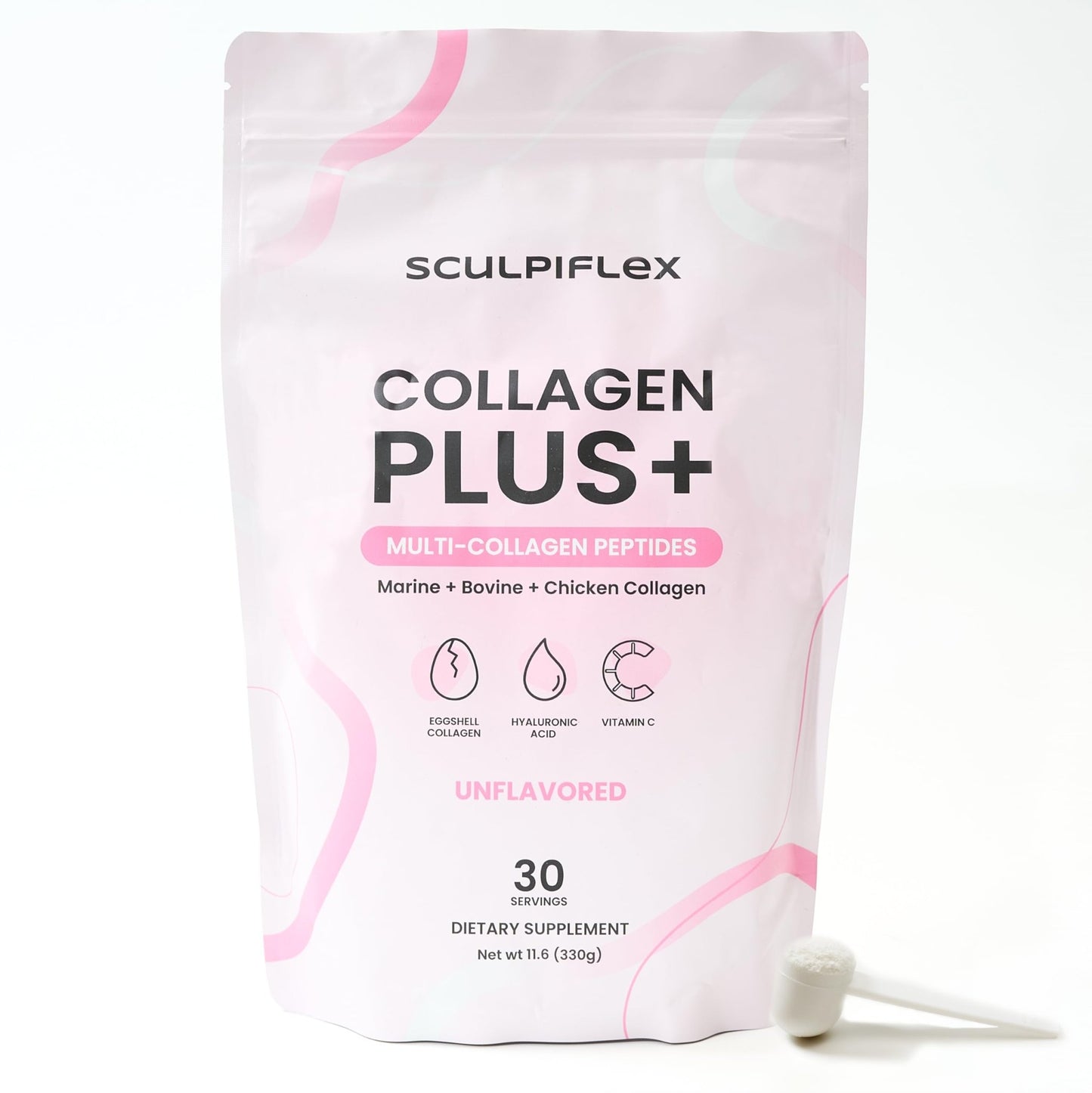 Sculpiflex Hydrolyzed Collagen Peptides Powder, Marine, Bovine, and Chicken Unflavored Multi Collagen Complex for Women, Firms Skin and Boosts Elasticity, Hydrating with Hyaluronic Acid (30 Servings) - dailyvitalstore