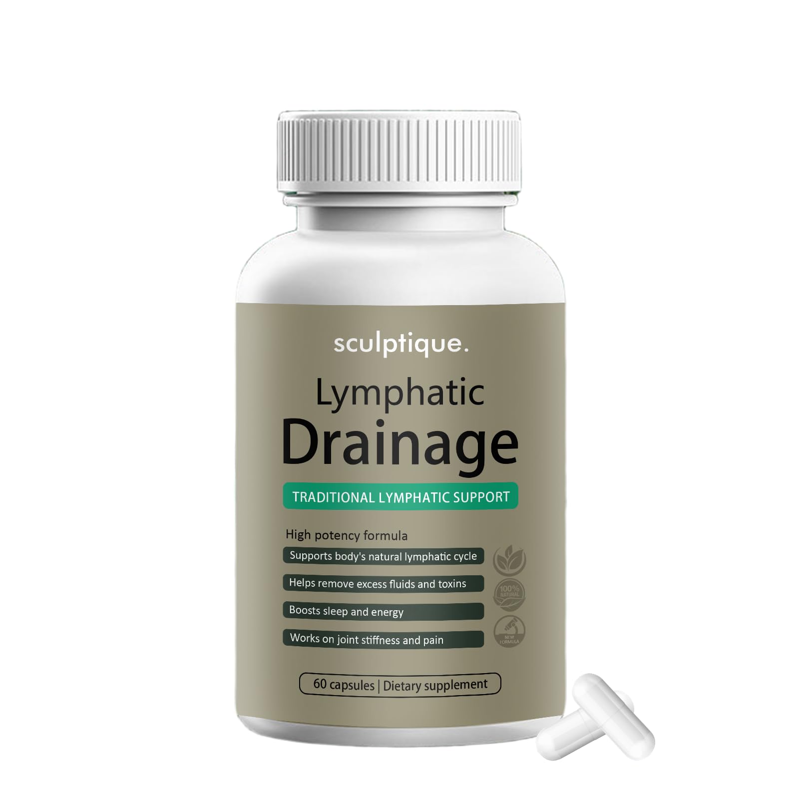 Sculptique Lymphatic Drainage Capsules – Maximum Potency Formula with Dandelion & Cleavers Extract, Supports Cellulite Reduction & Lymphatic Drainage, 60 Capsules (1pc) - dailyvitalstore