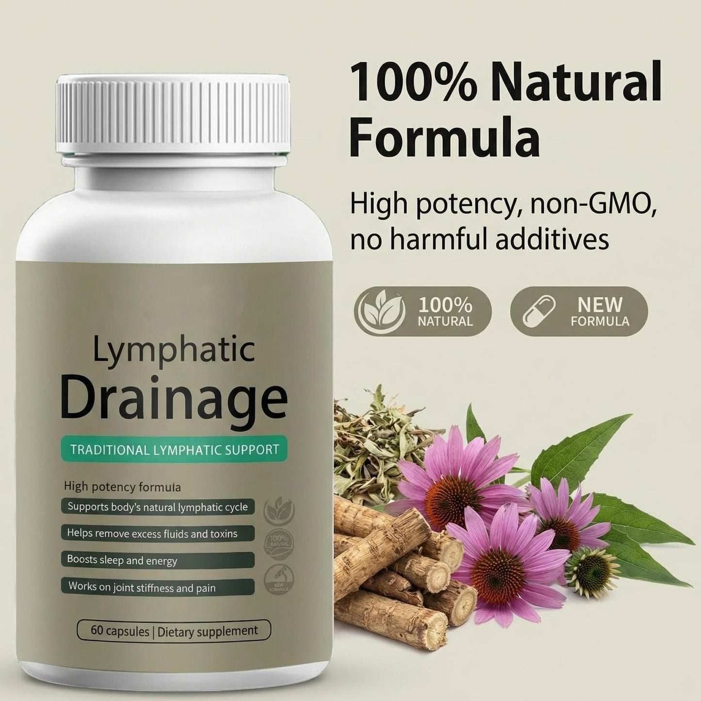 Sculptique Lymphatic Drainage Capsules, New Maximum Potency Formula with Dandelion Extract, Cleavers Extract - Supports Cellulite Reduction 60 Capsules - dailyvitalstore