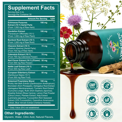 SDJUFEI 21-in-1 Lymphatic Drainage Drops， Lymphatic Support Liquid Drops with Turmeric, Echinacea, Elderberry & Dandelion, for Women & Men, 2 fl oz - dailyvitalstore