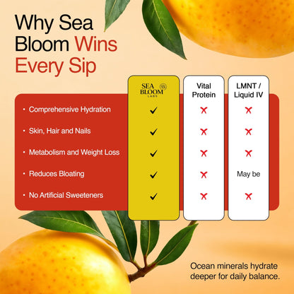 Sea Bloom Labs Marine Collagen Powder Stick Packs with Sea Moss Powder and Electrolytes, Hydration and Beauty Blend - Mango (8-Pack) - dailyvitalstore