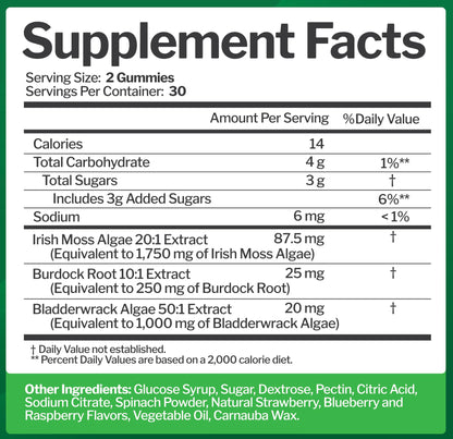 Sea Moss 3000mg Gummies with Bladderwrack and Burdock Root - Natural Irish Sea Moss Superfood for Immune, Thyroid and Detox Support - Extra Strength - dailyvitalstore