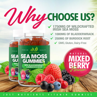 Sea Moss 3000mg Gummies with Bladderwrack and Burdock Root - Natural Irish Sea Moss Superfood for Immune, Thyroid and Detox Support - Extra Strength - dailyvitalstore