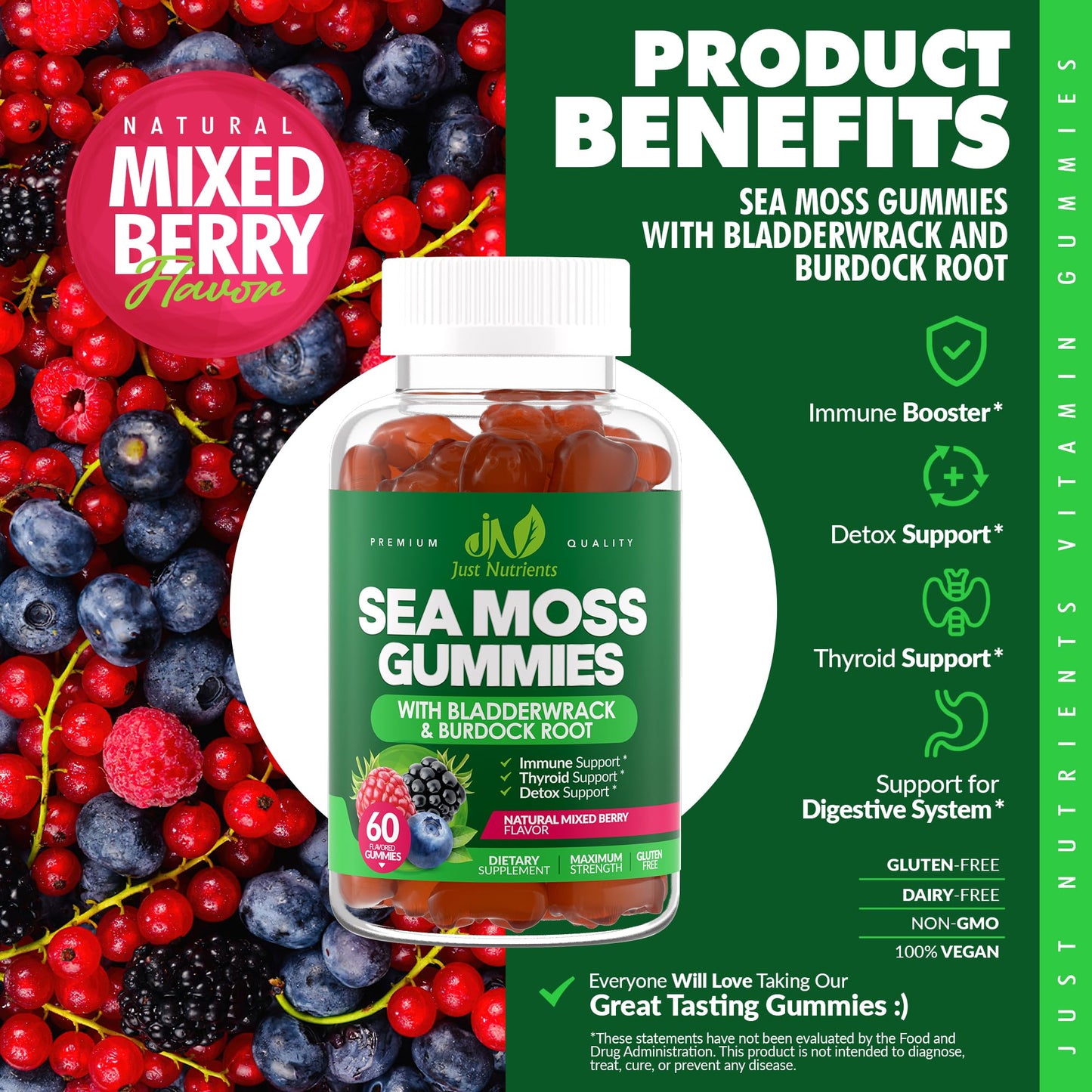 Sea Moss 3000mg Gummies with Bladderwrack and Burdock Root - Natural Irish Sea Moss Superfood for Immune, Thyroid and Detox Support - Extra Strength - dailyvitalstore