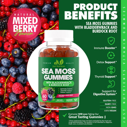 Sea Moss 3000mg Gummies with Bladderwrack and Burdock Root - Natural Irish Sea Moss Superfood for Immune, Thyroid and Detox Support - Extra Strength - dailyvitalstore