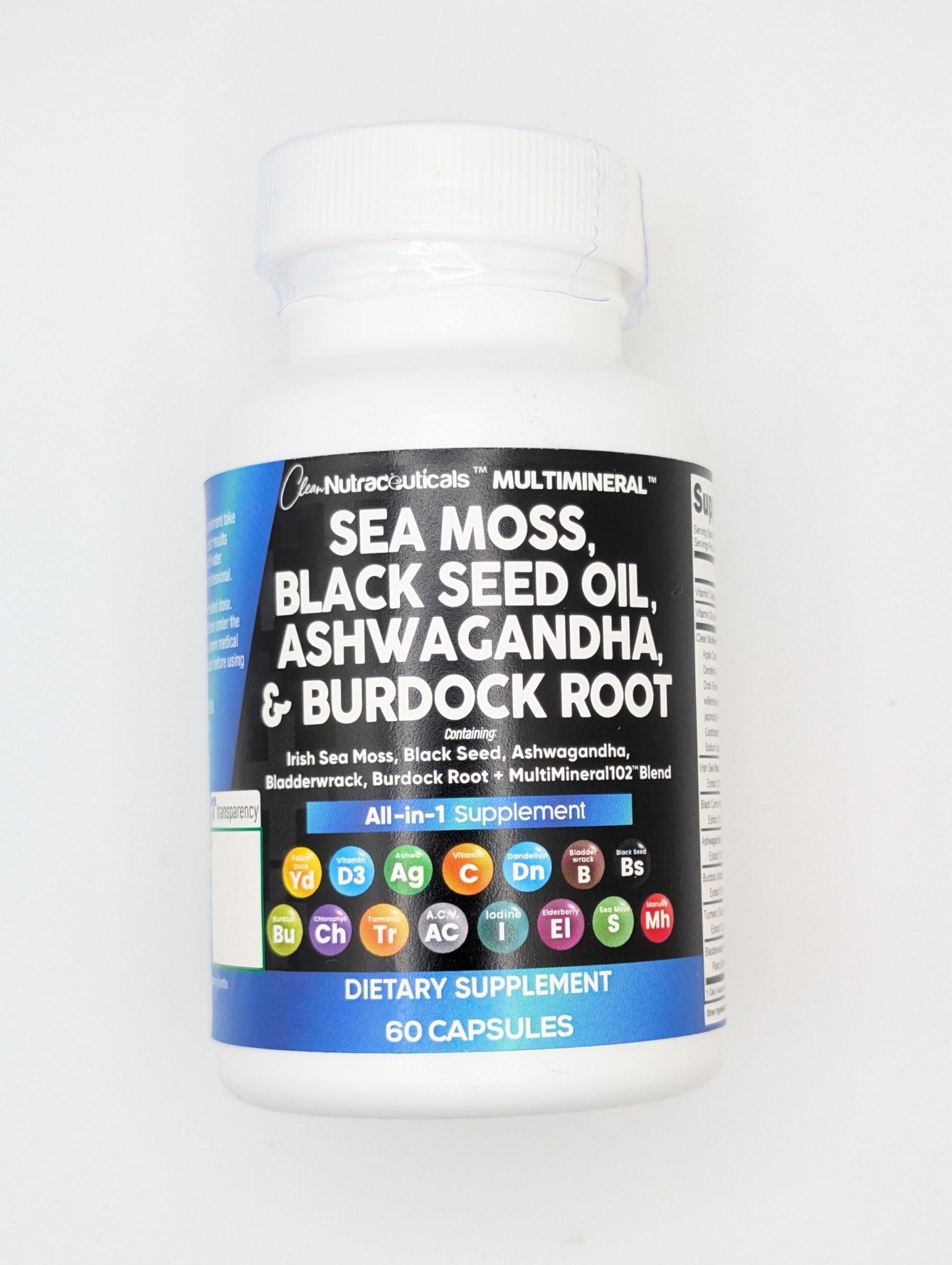 Sea Moss Black Seed Oil Ashwagandha Turmeric Bladderwrack Burdock & Vitamin C Vitamin D3 with Elderberry Manuka Dandelion Yellow Dock Iodine Chlorophyll ACV - 5Pack - dailyvitalstore