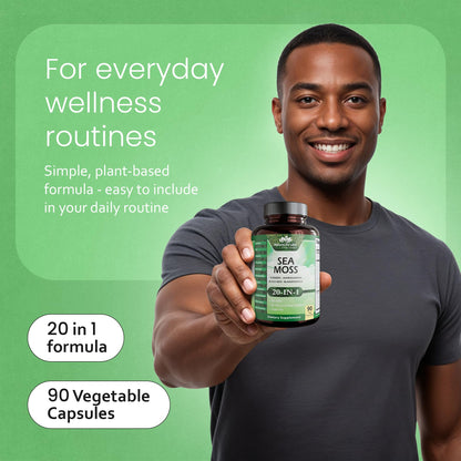 Sea Moss, Black Seed Oil, Bladderwrack, Turmeric, Ashwagandha, Burdock, Vitamin C, D3, Yellow Dock Root, Manuka, Dandelion - 90 Veggie caps - dailyvitalstore