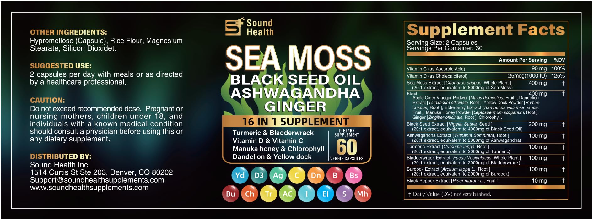Sea Moss Capsules with Ashwagandha, Turmeric, Bladderwrack, Vitamins C & D for Natural Energy, Sleep Support & Hair Growth, 1200mg Herbal Blend, for Man & Women, Third-Party Tested，16-in-1 Supplement - dailyvitalstore