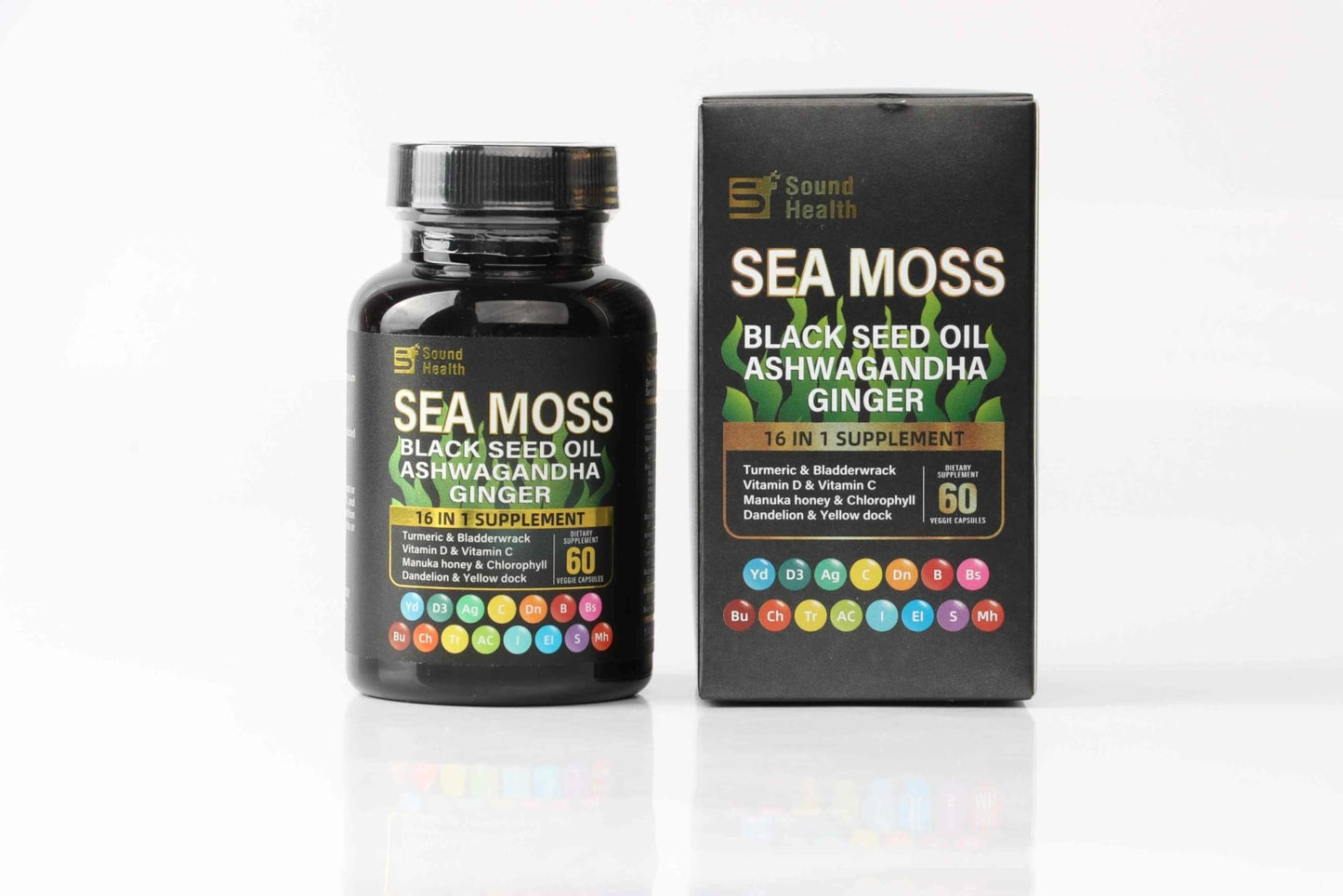 Sea Moss Capsules with Ashwagandha, Turmeric, Bladderwrack, Vitamins C & D for Natural Energy, Sleep Support & Hair Growth, 1200mg Herbal Blend, for Man & Women, Third-Party Tested，16-in-1 Supplement - dailyvitalstore