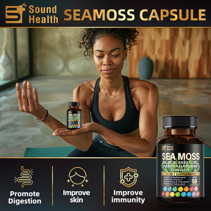 Sea Moss Capsules with Ashwagandha, Turmeric, Bladderwrack, Vitamins C & D for Natural Energy, Sleep Support & Hair Growth, 1200mg Herbal Blend, for Man & Women, Third-Party Tested，16-in-1 Supplement - dailyvitalstore
