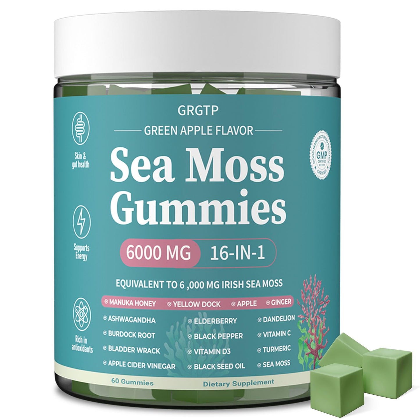 Sea Moss Gummies 16-in-1 - Ashwagandha Black Seed Oil Bladder Wrack Turmeric Vitamin C & D3 with Manuka Burdock Root Dandelion Yellow Dock Natural Detox & Liver Health Immune Support, Energy Boost - dailyvitalstore