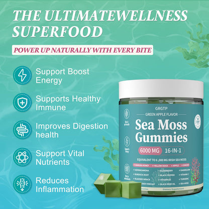 Sea Moss Gummies 16-in-1 - Ashwagandha Black Seed Oil Bladder Wrack Turmeric Vitamin C & D3 with Manuka Burdock Root Dandelion Yellow Dock Natural Detox & Liver Health Immune Support, Energy Boost - dailyvitalstore