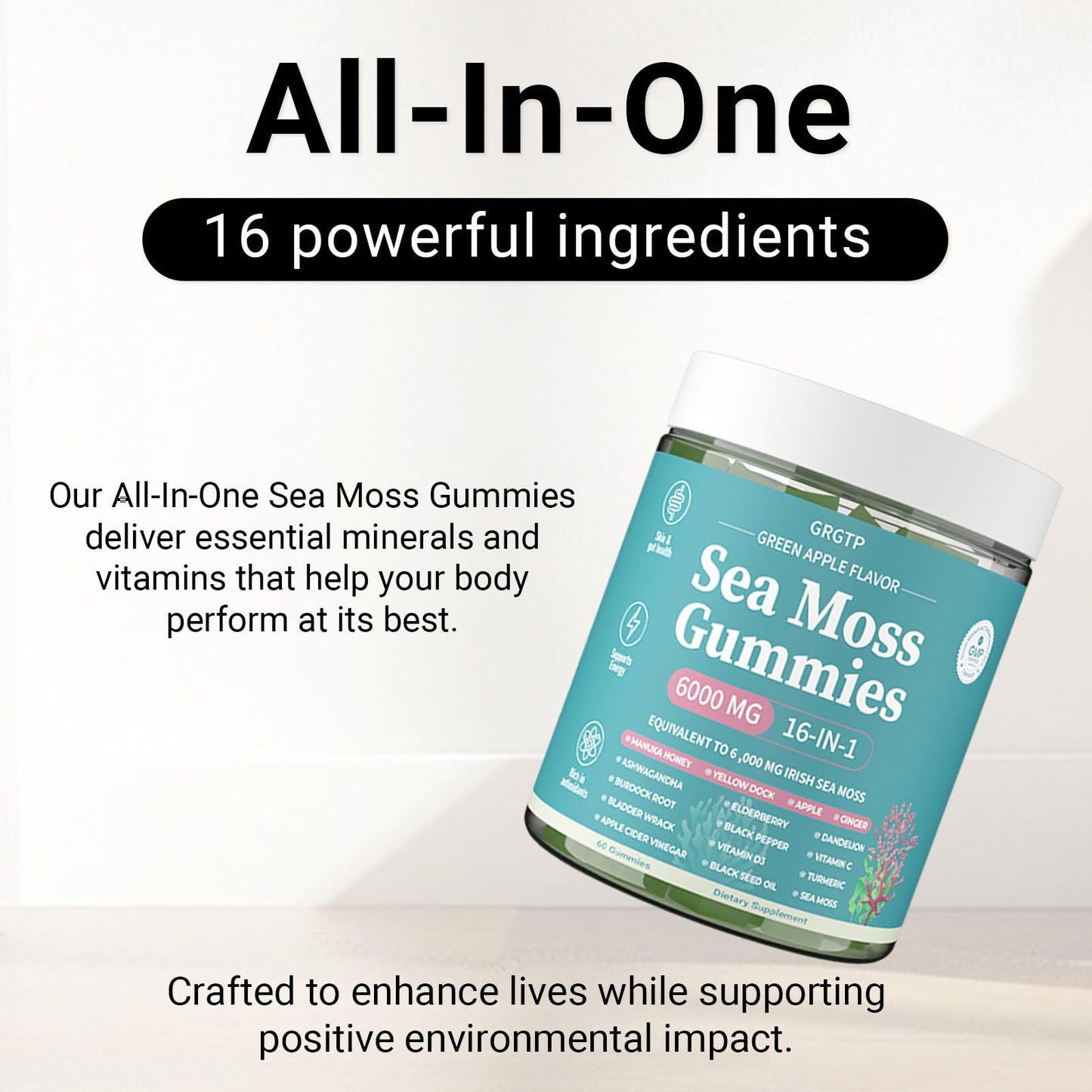 Sea Moss Gummies 16-in-1 - Ashwagandha Black Seed Oil Bladder Wrack Turmeric Vitamin C & D3 with Manuka Burdock Root Dandelion Yellow Dock Natural Detox & Liver Health Immune Support, Energy Boost - dailyvitalstore