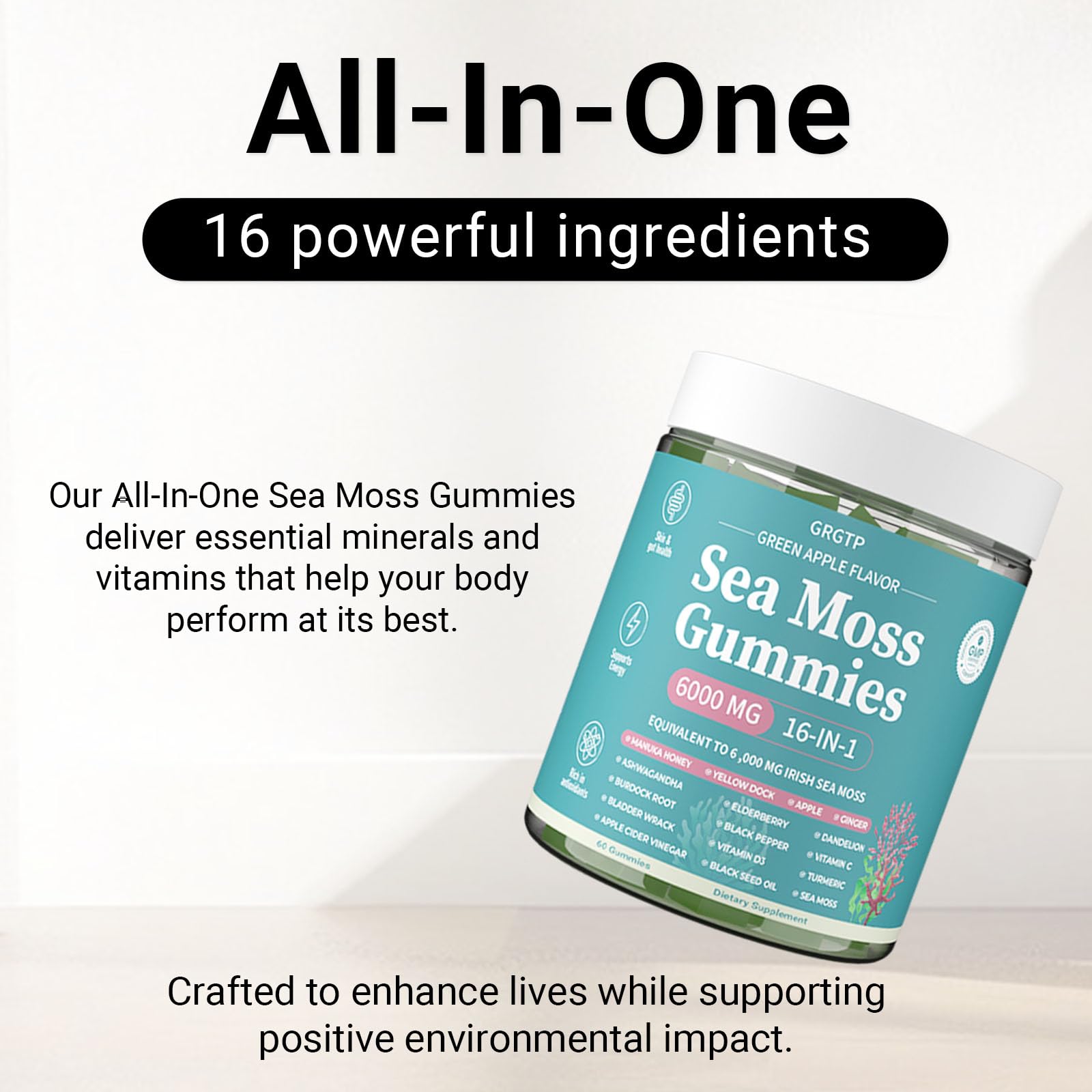Sea Moss Gummies 16-in-1 - Ashwagandha Black Seed Oil Bladder Wrack Turmeric Vitamin C & D3 with Manuka Burdock Root Dandelion Yellow Dock Natural Detox & Liver Health Immune Support, Energy Boost - dailyvitalstore