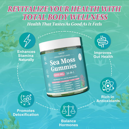Sea Moss Gummies 16-in-1 - Ashwagandha Black Seed Oil Bladder Wrack Turmeric Vitamin C & D3 with Manuka Burdock Root Dandelion Yellow Dock Natural Detox & Liver Health Immune Support, Energy Boost - dailyvitalstore