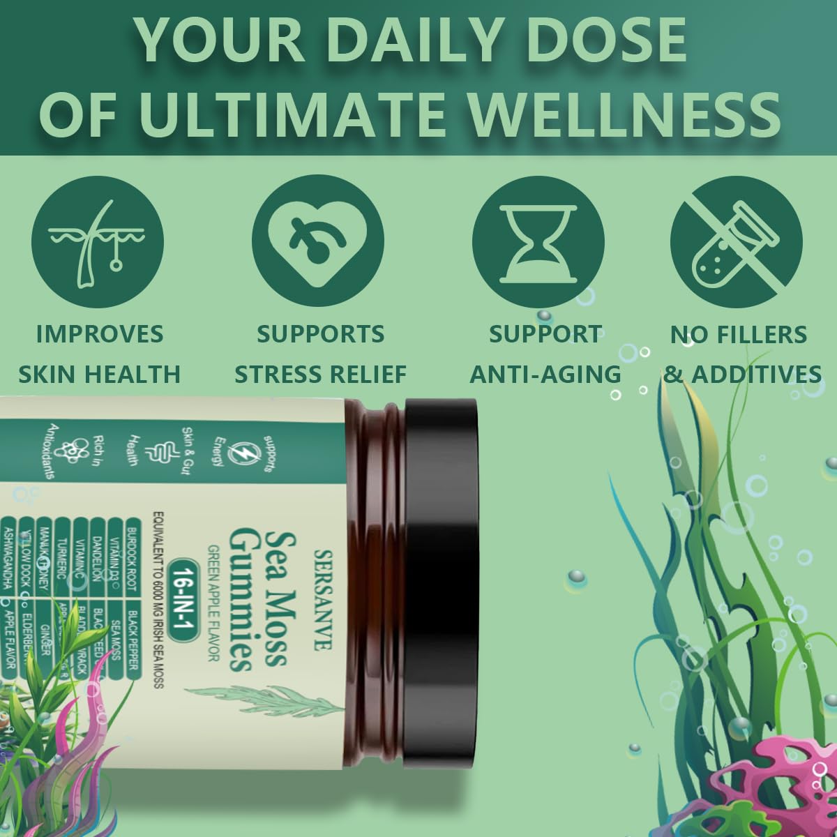 Sea Moss Gummies 16-in-1, with Black Seed Oil, Ashwagandha & Elderberry | Organic Irish Sea Moss Supplement for Men & Women | Daily Support with Manuka, Burdock Root & Vitamins C & D3, 30 Gummies - dailyvitalstore