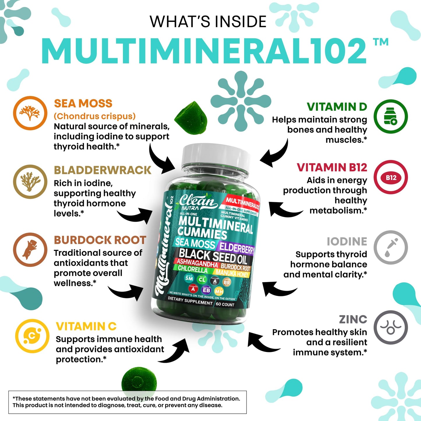Sea Moss Gummies | Clinically Tested - Black Seed Oil Ashwagandha Elderberry Burdock Root Chlorella Manuka Honey - Vegan Irish Sea Moss Gummy Vitamins for Adults Kids Men Women - Green Apple Flavor - dailyvitalstore