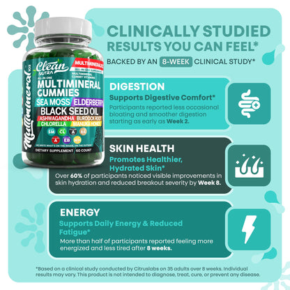Sea Moss Gummies | Clinically Tested - Black Seed Oil Ashwagandha Elderberry Burdock Root Chlorella Manuka Honey - Vegan Irish Sea Moss Gummy Vitamins for Adults Kids Men Women - Green Apple Flavor - dailyvitalstore