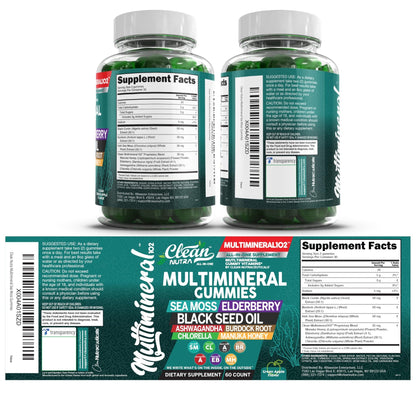 Sea Moss Gummies | Clinically Tested - Black Seed Oil Ashwagandha Elderberry Burdock Root Chlorella Manuka Honey - Vegan Irish Sea Moss Gummy Vitamins for Adults Kids Men Women - Green Apple Flavor - dailyvitalstore