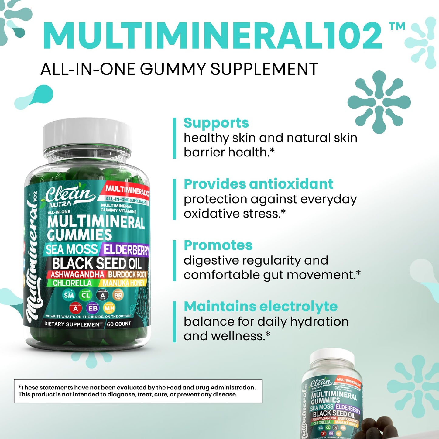 Sea Moss Gummies | Clinically Tested - Black Seed Oil Ashwagandha Elderberry Burdock Root Chlorella Manuka Honey - Vegan Irish Sea Moss Gummy Vitamins for Adults Kids Men Women - Green Apple Flavor - dailyvitalstore