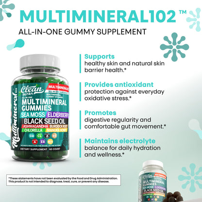 Sea Moss Gummies | Clinically Tested - Black Seed Oil Ashwagandha Elderberry Burdock Root Chlorella Manuka Honey - Vegan Irish Sea Moss Gummy Vitamins for Adults Kids Men Women - Green Apple Flavor - dailyvitalstore