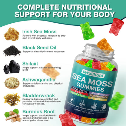 Sea Moss Gummies - Irish Sea Moss Gummies Advanced for Adults with Ashwagandha Bladderwrack & Burdock Root for Supports Immune，Energy - 60 Vegan Gummy,2PCS - dailyvitalstore
