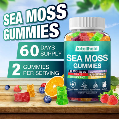 Sea Moss Gummies - Irish Sea Moss Gummies Advanced for Adults with Ashwagandha Bladderwrack & Burdock Root for Supports Immune，Energy - 60 Vegan Gummy,2PCS - dailyvitalstore