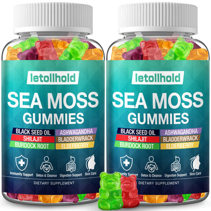 Sea Moss Gummies - Irish Sea Moss Gummies Advanced for Adults with Ashwagandha Bladderwrack & Burdock Root for Supports Immune，Energy - 60 Vegan Gummy,2PCS - dailyvitalstore