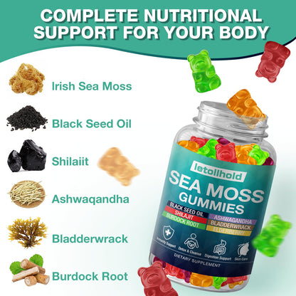 Sea Moss Gummies - Irish Sea Moss Gummies Advanced for Adults with Ashwagandha Bladderwrack & Burdock Root for Supports Immune，Energy - 60 Vegan Gummy,5PCS - dailyvitalstore