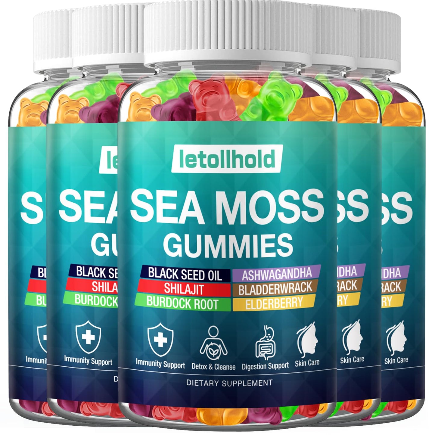 Sea Moss Gummies - Irish Sea Moss Gummies Advanced for Adults with Ashwagandha Bladderwrack & Burdock Root for Supports Immune，Energy - 60 Vegan Gummy,5PCS - dailyvitalstore