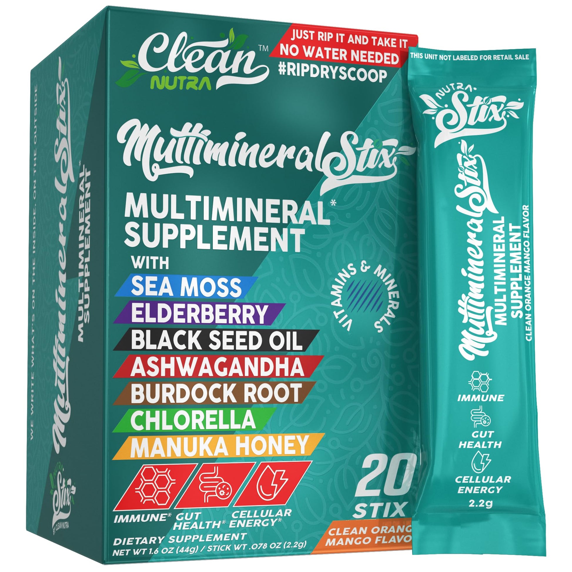 Sea Moss Powder Elderberry Ashwagandha Chlorella Manuka Honey VitaminD3 Vitamin C Zinc Spirulina Iodine Greens Detox Immune Support Sugar Free Hydration Powder Drink Mix – 20 Sticks - dailyvitalstore
