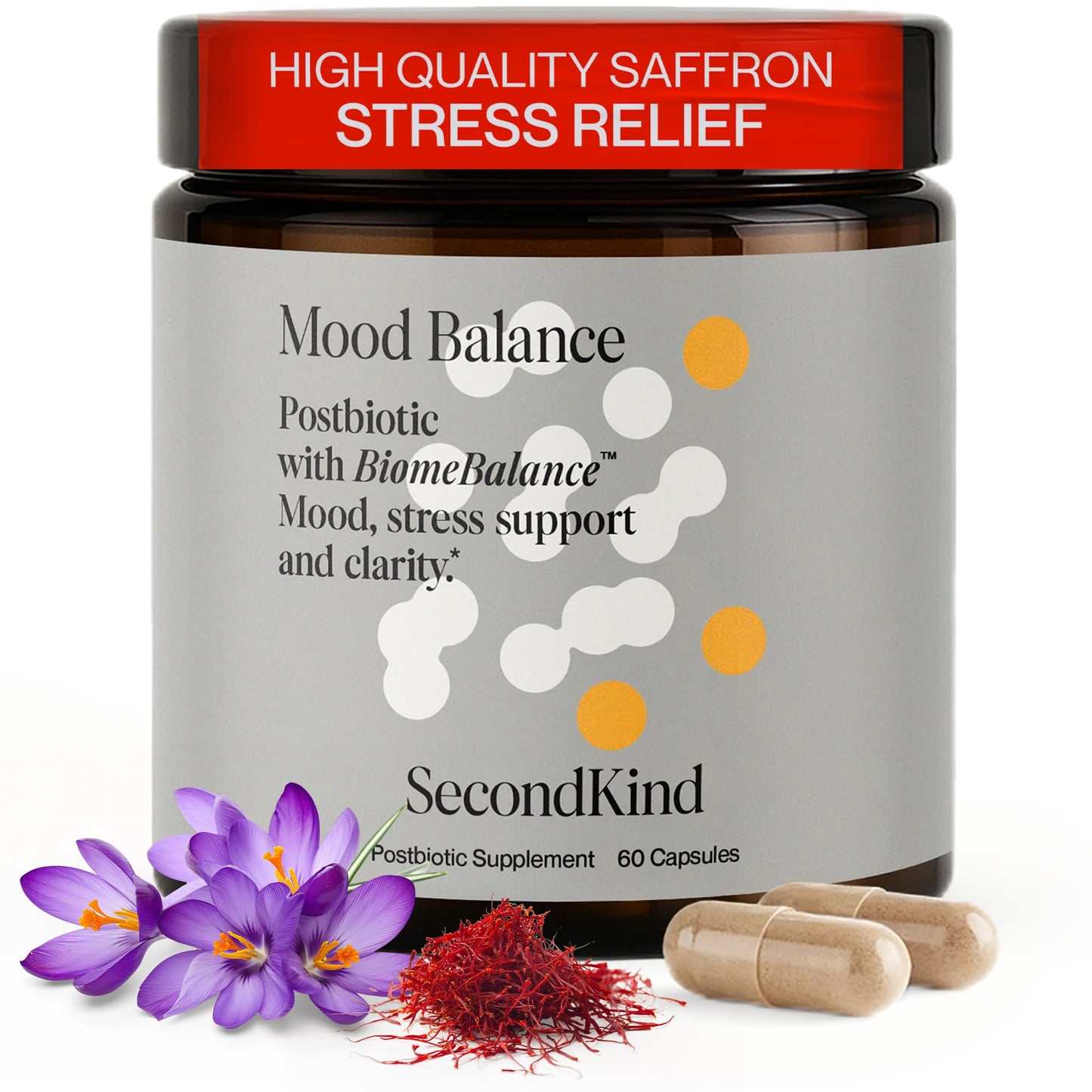 SecondKind Anxiety & Stress Relief Supplement – Saffron & Postbiotic Supplement for Emotional Support – 1000x More Active Ingredients Than Probiotics. Made with BiomeBalance™ in the USA, 60 Capsules - dailyvitalstore