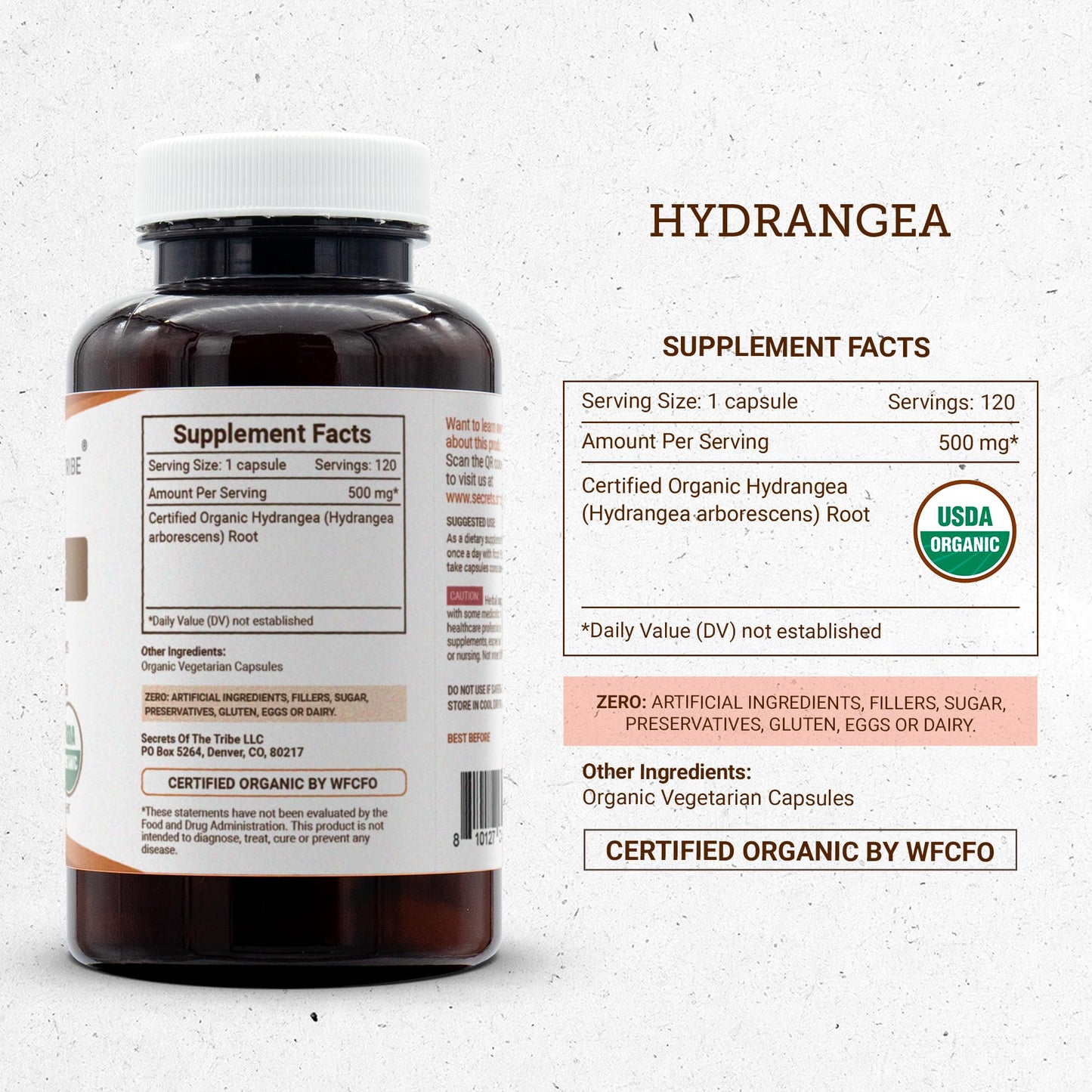 Secrets of the Tribe Hydrangea USDA Organic Capsules | Certified Organic Vegetarian Capsules, Herbal Dietary Supplement | Hydrangea arborescens Dried Root (120 Count) - dailyvitalstore