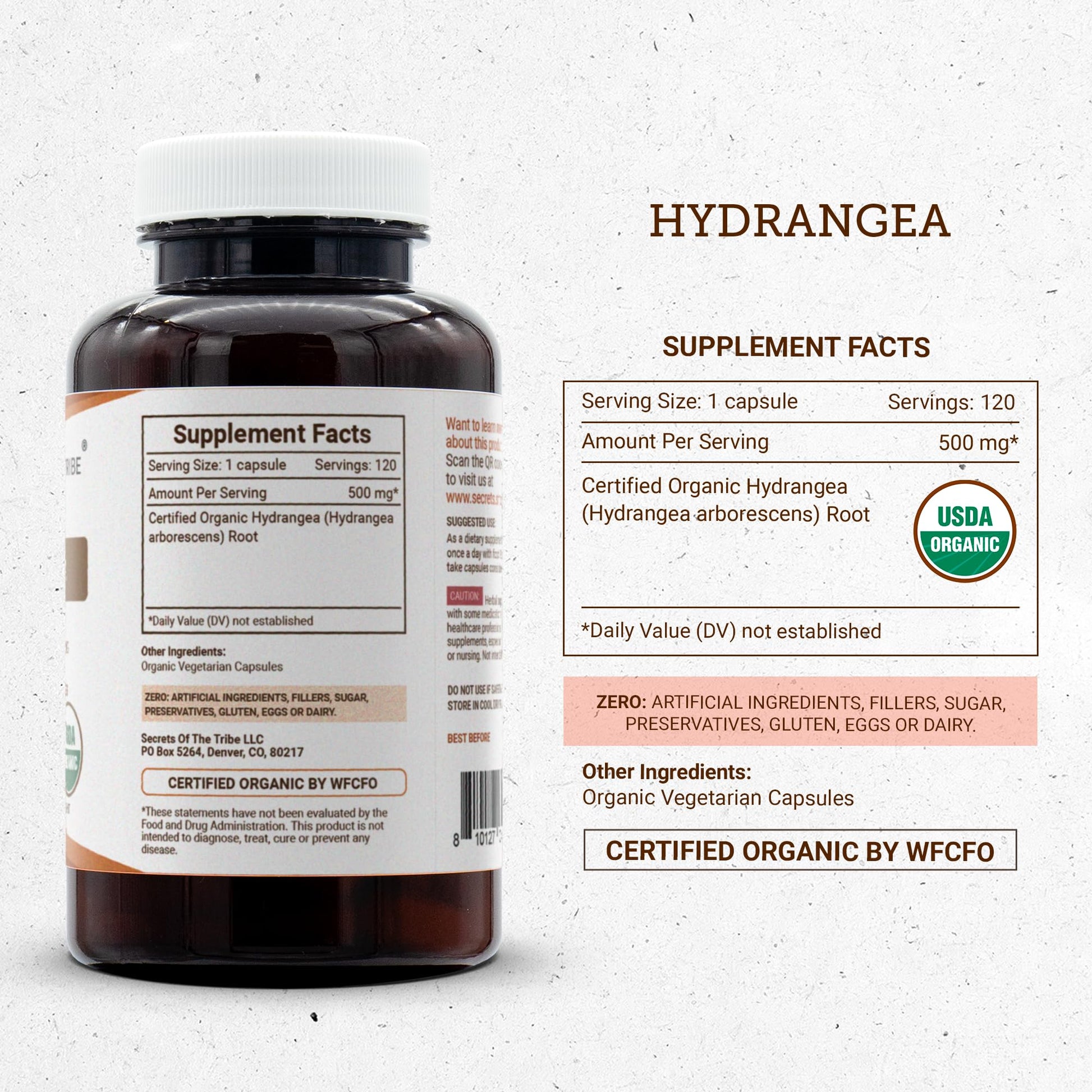 Secrets of the Tribe Hydrangea USDA Organic Capsules | Certified Organic Vegetarian Capsules, Herbal Dietary Supplement | Hydrangea arborescens Dried Root (120 Count) - dailyvitalstore