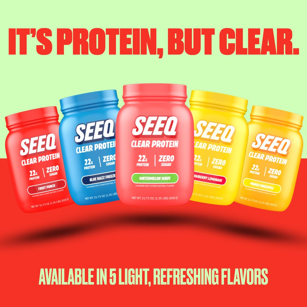 SEEQ Clear Protein Powder - Watermelon Wave - 22 Servings - 22g Clear Whey Protein Isolate - Zero Sugar - 0g Lactose - Allergen Friendly - GLP1 Support - Bone Health - dailyvitalstore
