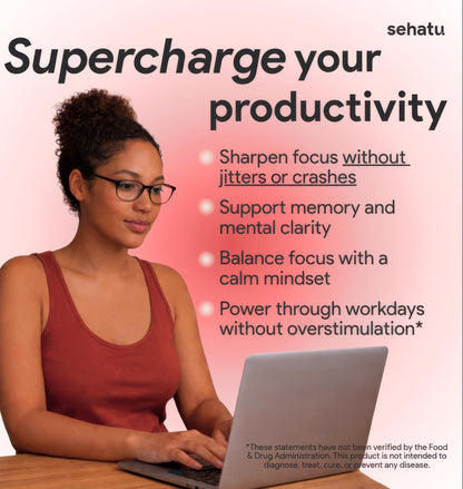 SEHATU Focus Plus Cognitive Performance Enhancer | with N-Acetyl L-Tyrosine, DMAE Bitartrate, GABA, Glutamic Acid | Boosts Focus, Enhances Memory, Supports Brain Health | 60 Count | 30 Day Supply - dailyvitalstore