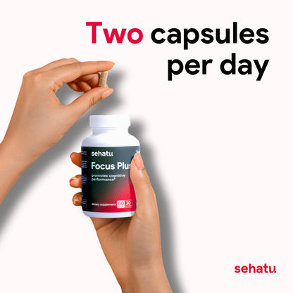 SEHATU Focus Plus Cognitive Performance Enhancer | with N-Acetyl L-Tyrosine, DMAE Bitartrate, GABA, Glutamic Acid | Boosts Focus, Enhances Memory, Supports Brain Health | 60 Count | 30 Day Supply - dailyvitalstore