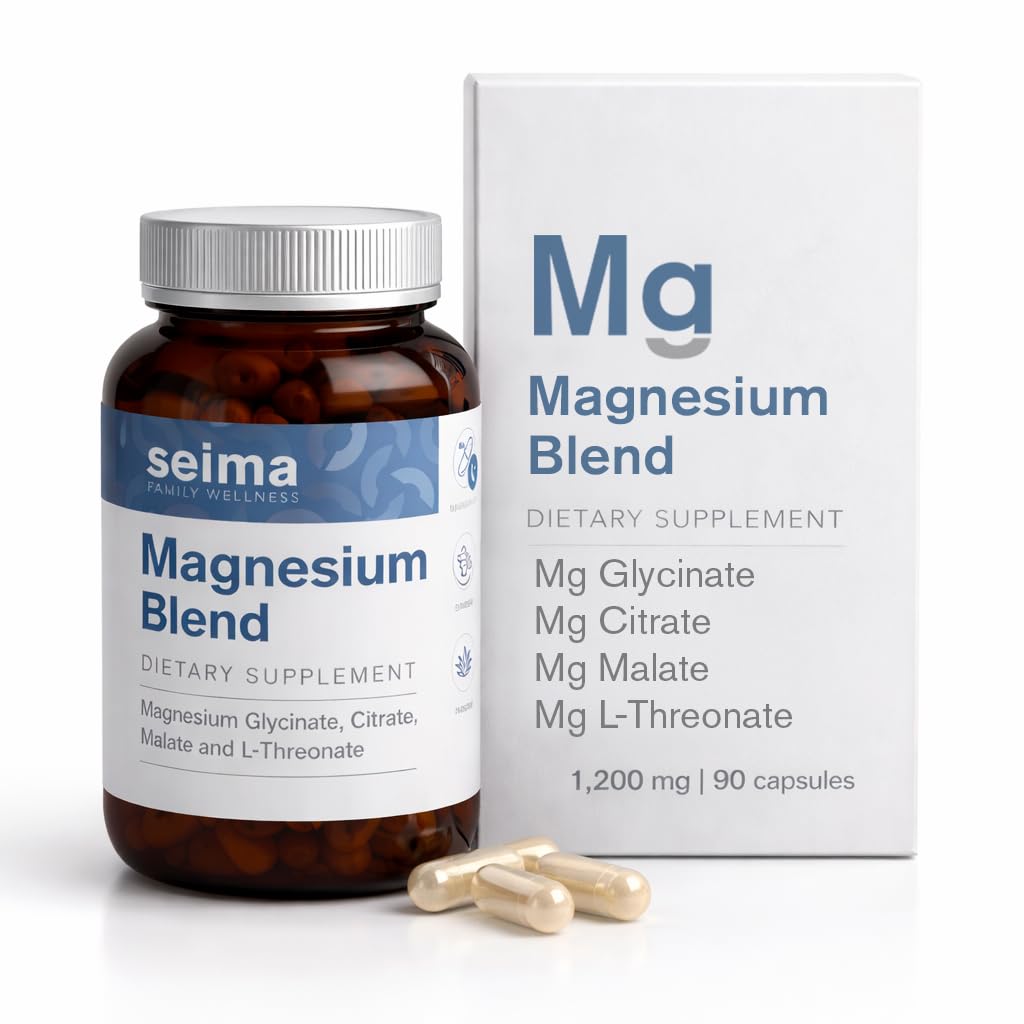 SEIMA - 4-in-1 Magnesium Complex – 1200 mg with Glycinate, Citrate, L-Threonate and Malate – Sleep, Stress Relief, Muscle Recovery, Energy and Well-Being for Women and Men, 90 Capsules - dailyvitalstore