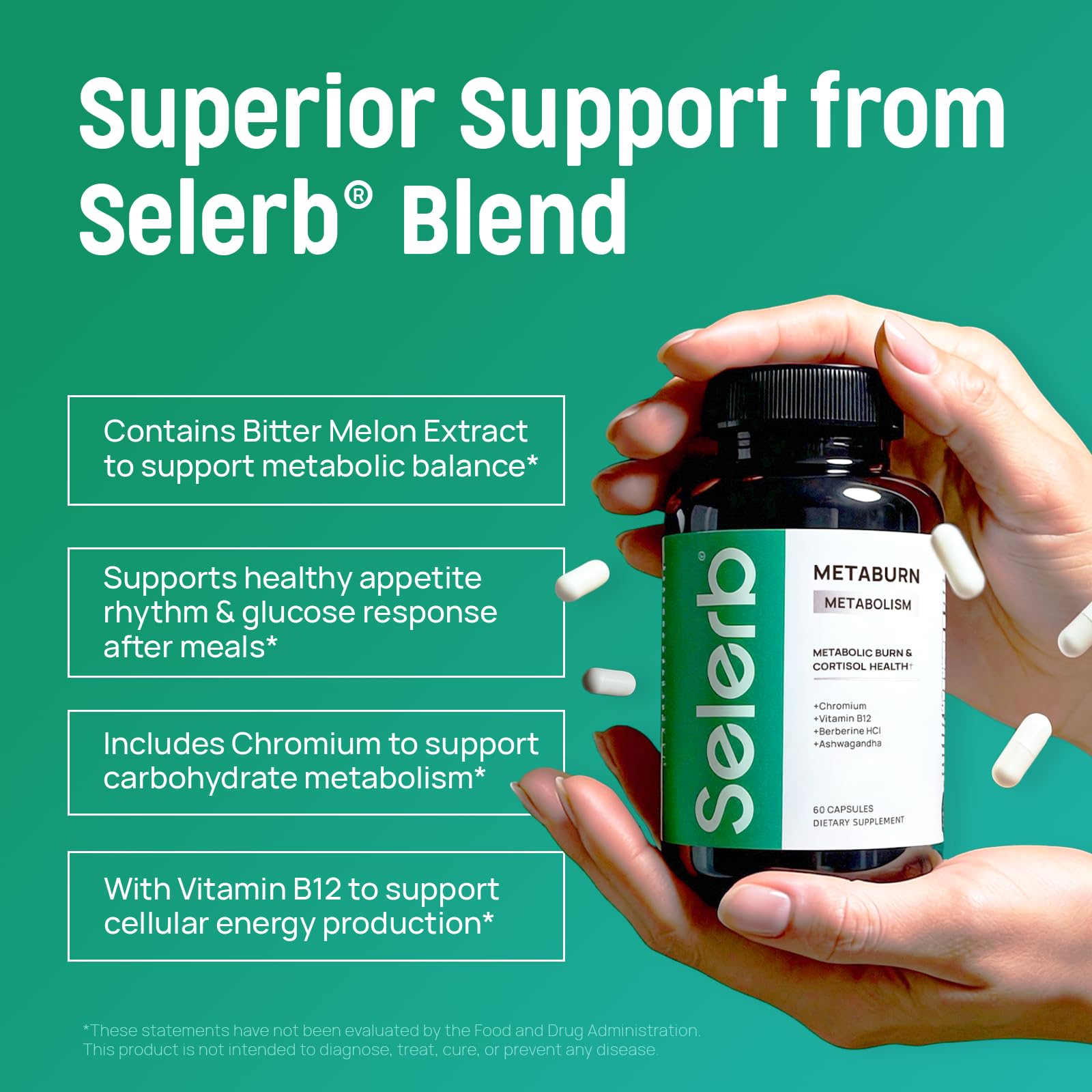 Selerb Metaburn Weight Loss Pills for Women & Men - Appetite Suppressant & Fat Burner, Metabolism Support Weight Loss Supplement with Berberine - dailyvitalstore