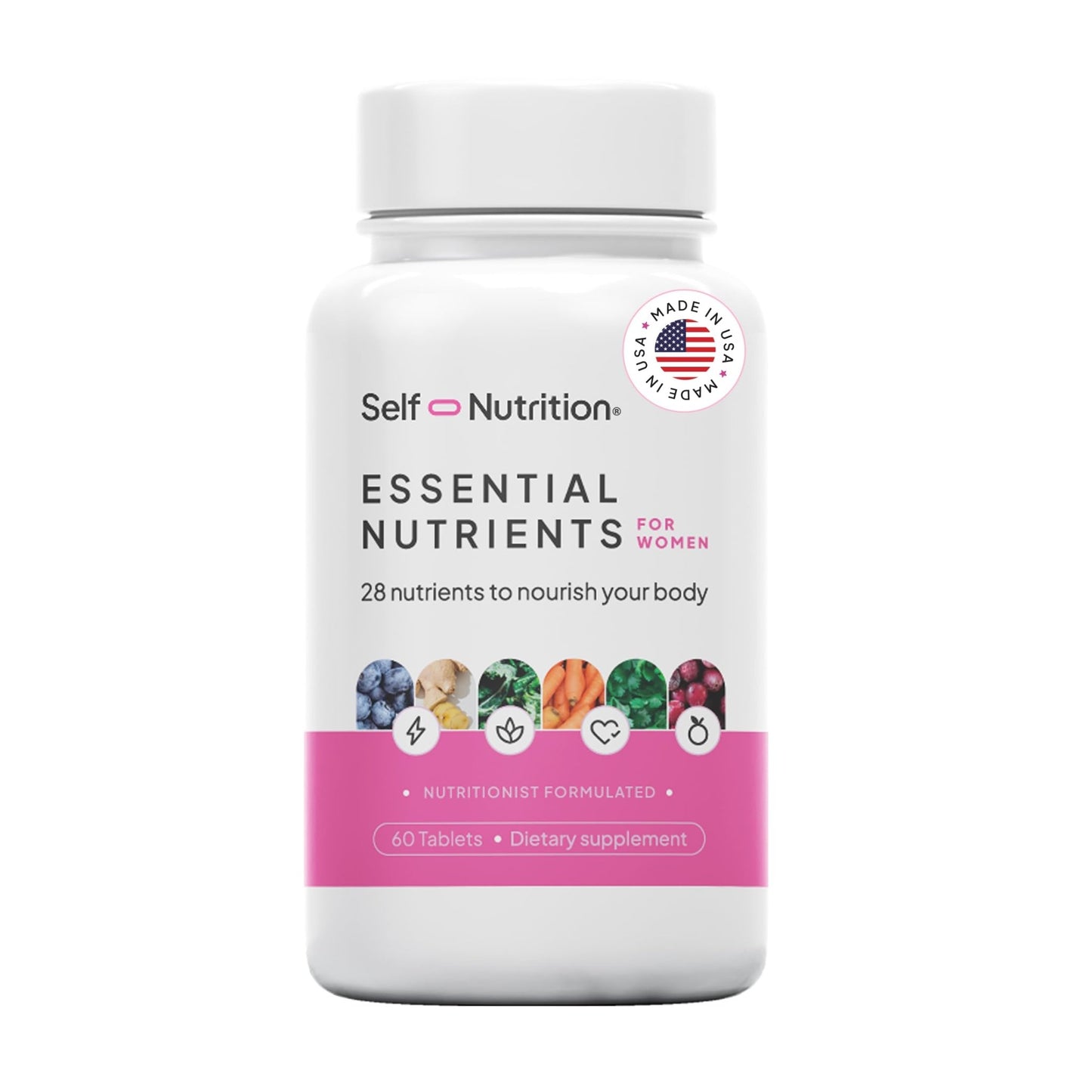 SELF NUTRITION Vegan Multivitamins for Women - Once Daily - 28 Nutrients - Boost Energy, Sleep, Hair, Skin, Nails & Reduce Cravings - Keto, Vegan, Gluten Free, Made in USA, 2-Months Supply - dailyvitalstore