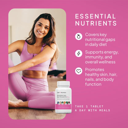 SELF NUTRITION Vegan Multivitamins for Women - Once Daily - 28 Nutrients - Boost Energy, Sleep, Hair, Skin, Nails & Reduce Cravings - Keto, Vegan, Gluten Free, Made in USA, 2-Months Supply - dailyvitalstore