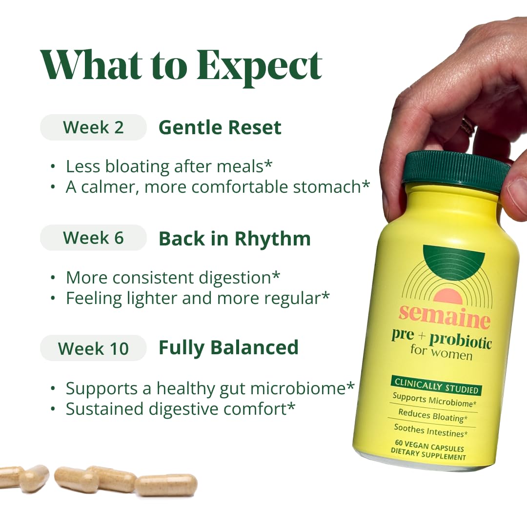 Semaine Super Powered Prebiotic + Probiotic for Women, Effective 3-in-1 Multi-Action Formula to Nourish Gut Health, Soothe IBS, Support Bloat Relief - dailyvitalstore