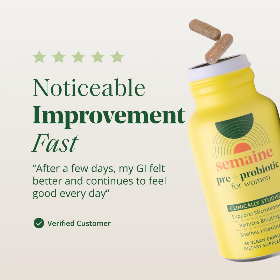 Semaine Super Powered Prebiotic + Probiotic for Women, Effective 3-in-1 Multi-Action Formula to Nourish Gut Health, Soothe IBS, Support Bloat Relief - dailyvitalstore