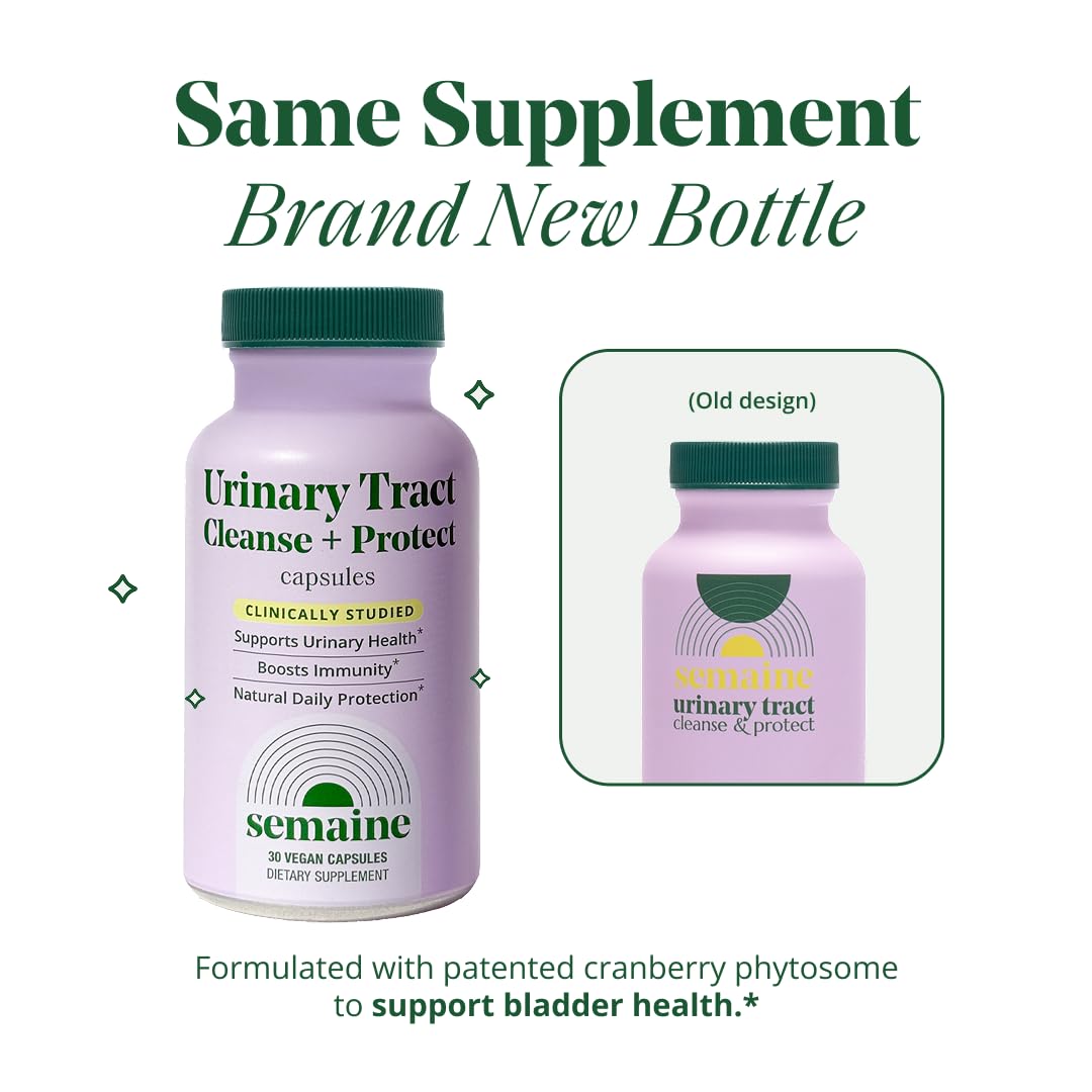 Semaine Urinary Tract Cleanse & Protect – 30 ct, Bladder Support Supplement for Women, Flushes Urinary Tract. Combines Cranberry Proanthocyanidins with Hibiscus. - dailyvitalstore