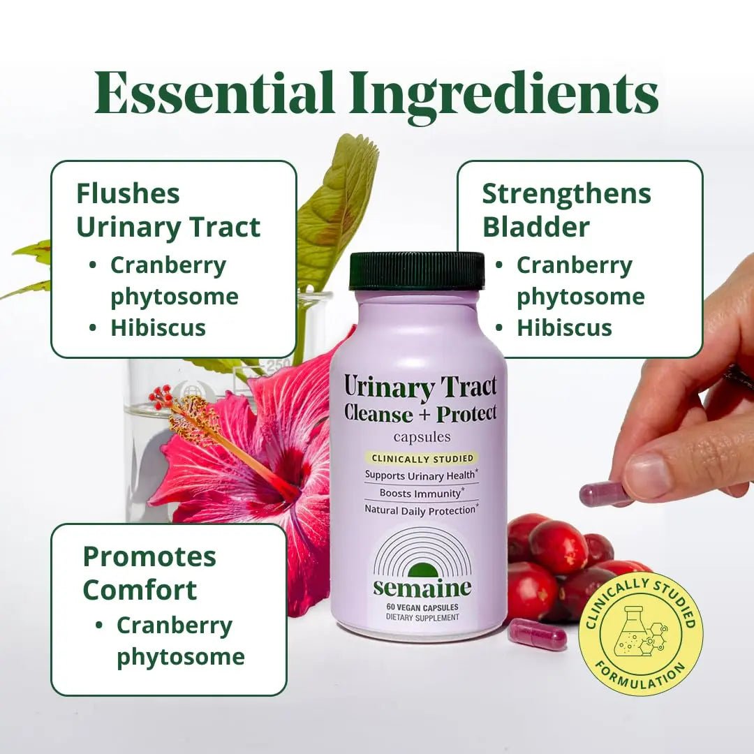 Semaine Urinary Tract Cleanse & Protect – 60 ct, Bladder Support Supplement for Women, Flushes Urinary Tract. Combines Cranberry Proanthocyanidins with Hibiscus - dailyvitalstore