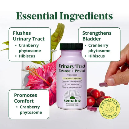 Semaine Urinary Tract Cleanse & Protect – 60 ct, Bladder Support Supplement for Women, Flushes Urinary Tract. Combines Cranberry Proanthocyanidins with Hibiscus - dailyvitalstore