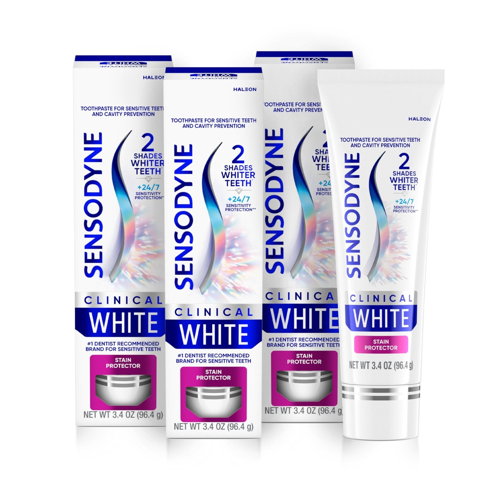 Sensodyne Clinical White Toothpaste Clinically Proven Whitening for Sensitive Teeth, Stain Protector, 3.4 oz x 3 - dailyvitalstore