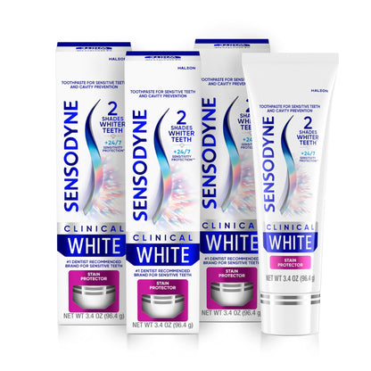 Sensodyne Clinical White Toothpaste Clinically Proven Whitening for Sensitive Teeth, Stain Protector, 3.4 oz x 3 - dailyvitalstore