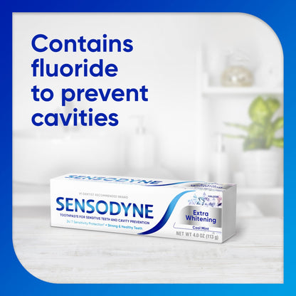 Sensodyne Extra Whitening Sensitive Teeth and Cavity Prevention Whitening Toothpaste, Amazon Exclusive, Cool Mint, Amazon Exclusive - dailyvitalstore